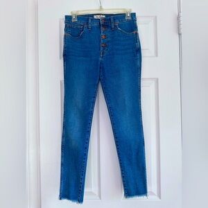 Madewell 10" High Rise Skinny Jeans Blue Denim Women's Size 27P Raw Hem Pants